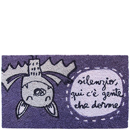 laroom Fußmatte Design Silenzio Qui C'E Gente Che Schlaf, Jute & rutschfeste Unterseite, Violett, 40 x 70 x 1,8 cm von Laroom