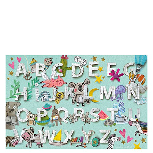 Laroom Teppich Bollato Kinder Design abecedari 100x133cm grün von Laroom