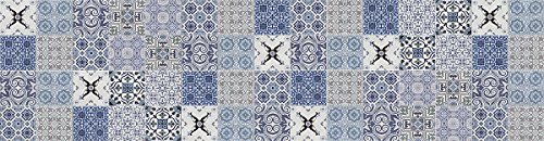 Laroom Teppich Bollato Küche Design Faro 65x250x0.3 cm blau von Laroom