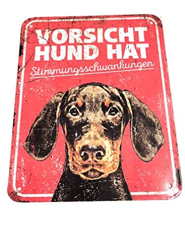 D&D Home, Warnschild "Achtung vor Hund, 25 x 20 x 0,3 cm, deutsche Version, roter Hintergrund, rostbeständiges Metallschild mit lustigem Text von D&D Home