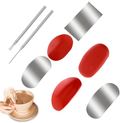 Gummi-Tonrippen in 3 Größen + 3 Skulpturen-Töpferei-Schaber + 1 Ton-Keramiknadel und 1 Federdraht-Textur-Detail-Werkzeug zum Basteln, Modellieren, Texturieren von Künstlern, Modellier-Potter Gummi-Tonrippen in 3 Größen + 3 Skulpturen-Töpferei-Schaber + 1 Ton-Keramiknadel und 1 Federdraht-Textur-Detail-Werkzeug zum Basteln, Modellieren, Texturieren von Künstlern, Modellier-Potter von Larrel