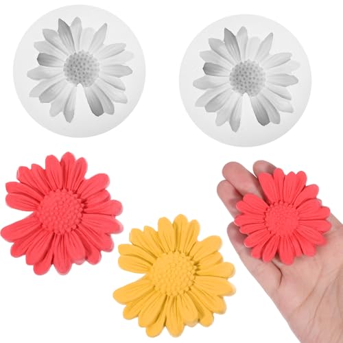 Larrel 2 Stück Gänseblümchen Silikonform, 3D Blumen Fondant Schokoladenkuchen Kuchenform Backformen Kerzen Silikonformen 3D Blumen Kerzenform Dekorationsform für DIY Seifenwach Basteln Fondant formen von Larrel