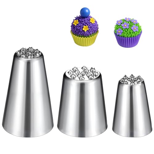Larrel 3 Stück Spritztüllen Aus Gras, Professionelle Spritztülle Gras (233, 234 Und 29m) Edelstahl Spritztüllen Set Mehrfachöffnung Design Cupcake Dekoration Backset für Torten Muffins Und Cupcakes von Larrel