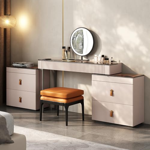 Lartis Schminktisch, ausziehbares Kommode, Makeup Vanity, super Stauraum, LED-beleuchteter Kosmetikspiegel mit Esche, komplett aus Massivholz (Pale Pink, 2 Sub Cabinet) von Lartis