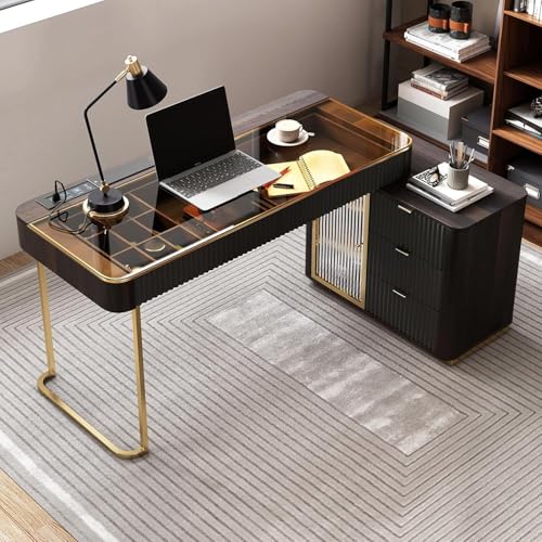 Lartis Schreibtisch mit Platz für Drucker, sehr einfach zu montieren, ausziehbarer Schrank, integrierte Steckdose, Sensorleuchte, Glasplatte, sichtbare Schubladen, Computertisch Lartis Schreibtisch mit Platz für Drucker, sehr einfach zu montieren, ausziehbarer Schrank, integrierte Steckdose, Sensorleuchte, Glasplatte, sichtbare Schubladen, Computertisch von Lartis