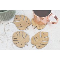 Monstera Blatt, Palmblatt Stil Natürliches Muster Laser Cut Untersetzer 4Er Set von Lasaris