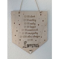 Holzschild "Ich Bin" - Wimpel Kinder Affirmationen Einschulung Kindergarten von LaseRupp