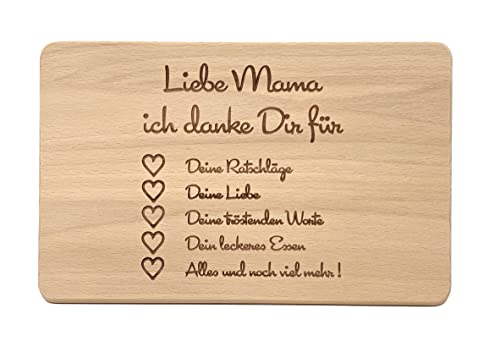Muttertagsgeschenk Idee - Frühstücksbrettchen aus Holz mit hochwertiger Gravur für die Beste Mama (Danke dir Mama) von Laser Tattoo