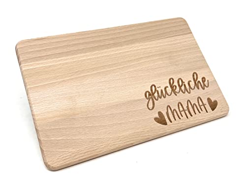 Muttertagsgeschenk Idee - Frühstücksbrettchen aus Holz mit hochwertiger Gravur für die Beste Mama (Glückliche Mama) Einheitsgröße von Laser Tattoo