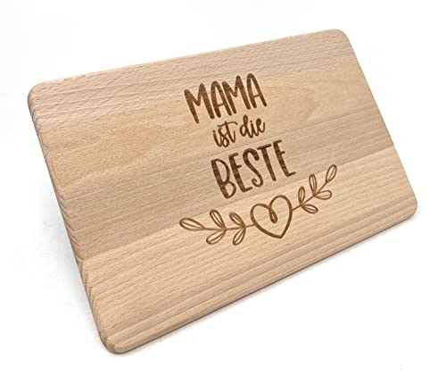 Muttertagsgeschenk Idee - Frühstücksbrettchen aus Holz mit hochwertiger Gravur für die Beste Mama (Mama ist die Beste) von Laser Tattoo