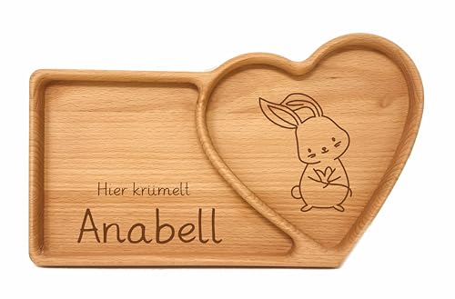 Laser Tattoo Hier krümelt Brettchen Schale Teller aus Holz mit Herz Form - 30x18x2cm aus Buchenholz geölt. Tolle Geschenkidee für Mädchen und Junge von Laser Tattoo