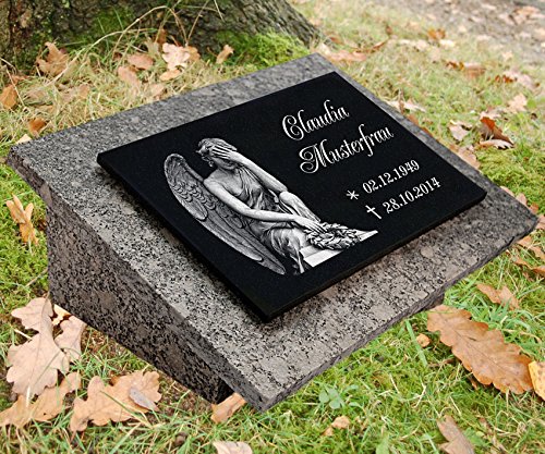 LaserArt24 Granit Grabstein, Grabplatte oder Grabschmuck mit dem Motiv Engel-gg7s und Ihrem Text/Daten von LaserArt24