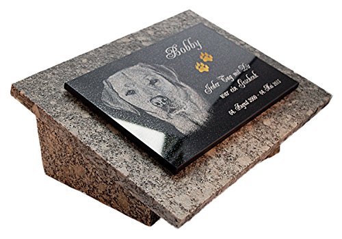 LaserArt24 Granit Grabstein, Grabplatte oder Grabschmuck mit dem Motiv Hund-gg16s und Ihrem Foto/Text und Daten von LaserArt24