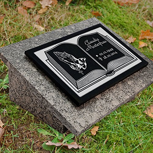 LaserArt24 Granit Grabstein, Grabplatte oder Grabschmuck mit dem Motiv Buch-gg4s und Ihrem Text/Daten von LaserArt24