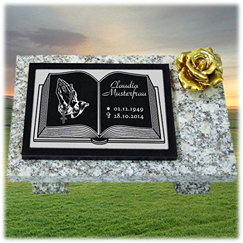 LaserArt24 Granit Grabstein, Grabplatte oder Grabschmuck mit dem Motiv Buch-gg6s und Ihrem Text/Daten von LaserArt24