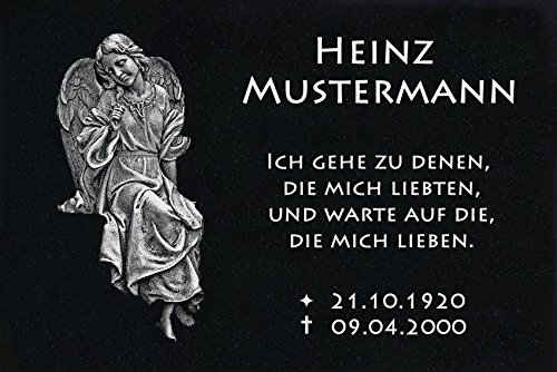 LaserArt24 Granit Grabstein, Grabplatte oder Grabschmuck mit dem Motiv Engel-ag10 und Ihrem Text/Daten von LaserArt24