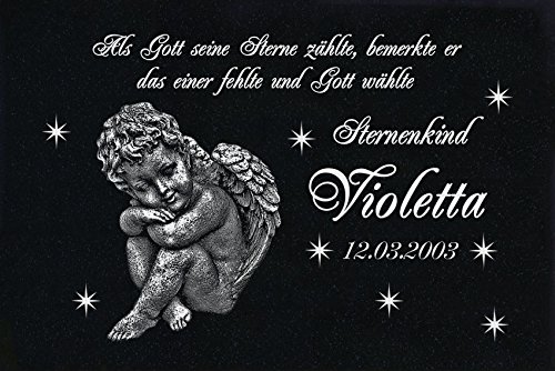 LaserArt24 Granit Grabstein, Grabplatte oder Grabschmuck mit dem Motiv Engel-ag12 und Ihrem Text/Daten von LaserArt24