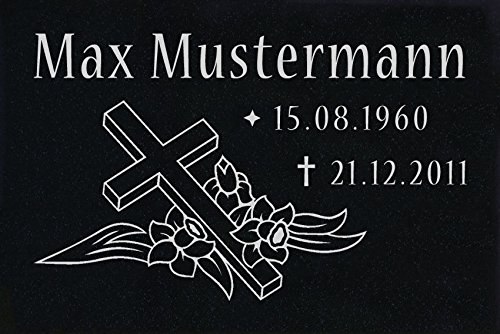 LaserArt24 Granit Grabstein, Grabplatte oder Grabschmuck mit dem Motiv Kreuz-ag04 und Ihrem Text/Daten von LaserArt24