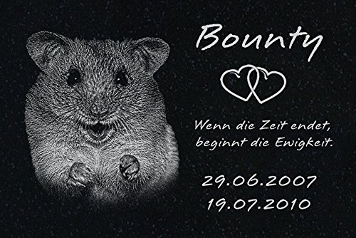 LaserArt24 Granit Grabstein - Grabplatte - Grabschmuck mit der Lasergravur des Motives Hamster-ag02 (mit dem Musterbild oder Ihrem eigenen Foto - Siehe Auswahl) und Ihrem Foto/Text und Daten von LaserArt24