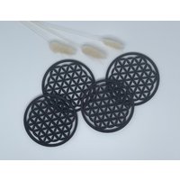 4-Er Set Glasuntersetzer Blume Des Lebens -Eiche Geräuchert von LaserArtFactory