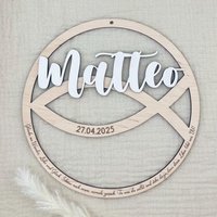 Taufschild Holz Kranz Mit Name & Datum Kommunion Konfirmation Firmung 3D Schriftzug Personalisiert Taufspruch Persönliche Widmung Erinnerung von LaserArtGermany