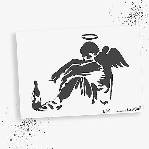 LaserCad Schablonen BANKSY Streetart (B069, Fallen Angel, DIN A5) Stencil für Graffiti, Airbrush, Kunst, Deko, zum Malen von LaserCad