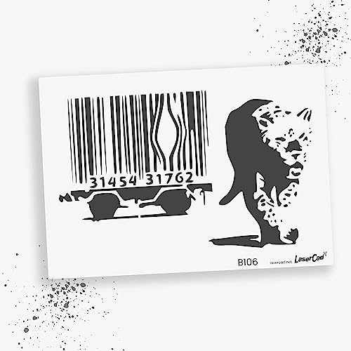 LaserCad Schablonen BANKSY Streetart (B106, Barcode Leopard, DIN A2) Stencil für Graffiti, Airbrush, Kunst, Deko, zum Malen von LaserCad