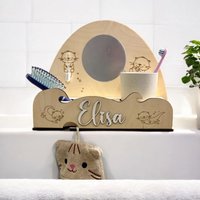 Zahnputzstation Kinder | Montessori Zahnputzbecher Halterung Für 1 Und 2 Zähneputzen Macht Spaß Badmöbel Personalisiert von LaserDesignGarage