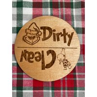 Weihnachts-Spülmaschinenmagnet The Grinch & Cindy Lou Who Holiday Clean Dirty Wood Magnet von LaserInTheLoft