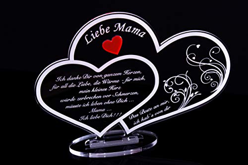 Acryl Schild in Doppelherz Form Liebe Mama, Perfekt zu Muttertag oder Weihnachten, mit Lasergravur, Geschenk, 220 mm x 160 mm (Doppelherz-Schild Liebe Mama) von Laserbox