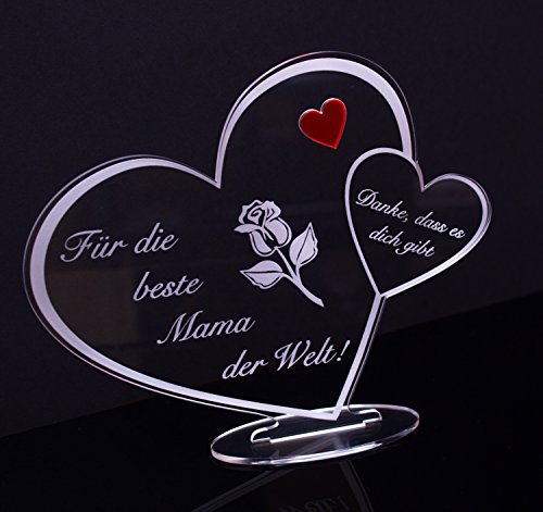 Acryl Schild in Herz Form "Für die beste Mama der Welt" Perfekt zu Muttertag oder Weihnachten, mit Lasergravur, Geschenk, 205 mm x 170 mm (Für die beste Mama der Welt!) von Laserbox