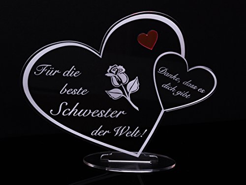 Acryl Schild in Herz Form Für die Beste Schwester der Welt die perfekte Geschenkidee, mit Lasergravur, Geschenk, 205 mm x 170 mm (Für die Beste Schwester der Welt!) von Laserbox