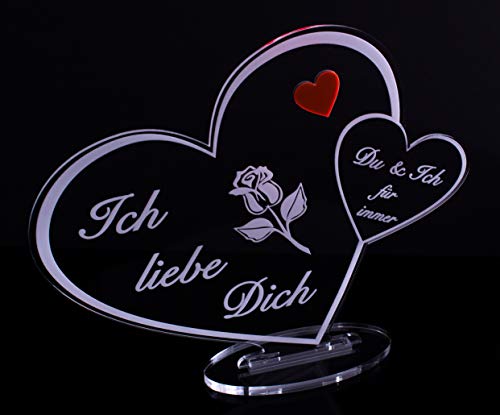 Acryl Schild in Herz Form Ich Liebe Dich Perfekt zu Valentinstag, Jahrestag oder Weihnachten, mit Lasergravur, Geschenk, 205 mm x 170 mm (Ich Liebe Dich Schild) von Laserbox