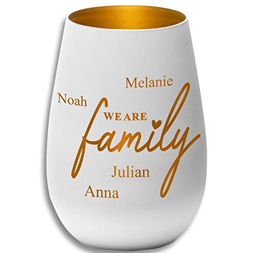 Windlicht - We Are Family - weiß/Gold - mit Namen personalisierbar von Albcraft MADE WITH LOVE