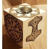 Teelichthalter Aus Holz Viking Vegvisir Mjölnir von LasergravurenShop