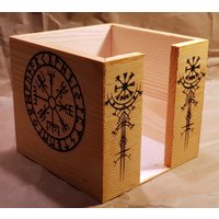 Zettelbox Aus Holz Viking Lasergravur Mit Wunschtext Individuell Vegvisir Mjölnir von LasergravurenShop