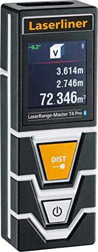 Laserliner - LaserRange-Master T4 Pro - Entfernungsmesser - Präzise Messungen - Längen, Flächen, Volumina - Winkelmessung - Reichweite 40m - Touchscreen - Bluetooth - Stativgewinde - Einfach zu bedienen 080.850a Black, Orange, White von Laserliner