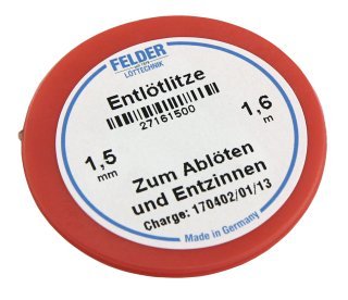 Entlötlitze FELDER, 1,50mm, mit halogenfreiem Flussmittel getränkte Kupferlitze, 1,60m Spule von Lasermax