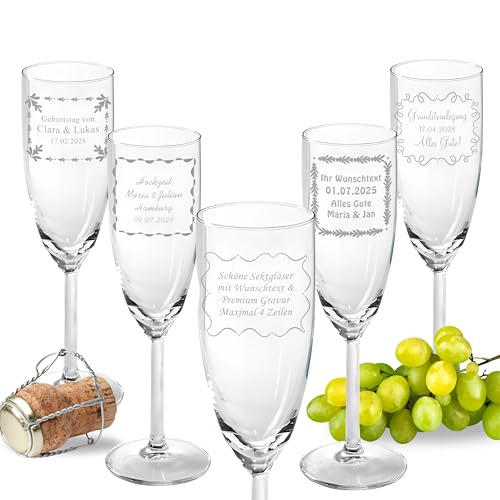 2er Set Sektgläser mit Gravur Wunschtext personalisiert für Hochzeit Geburtstag Jubiläum Eröffnung Firmenevent Einweihung Feier Geschenk von Lasernauten