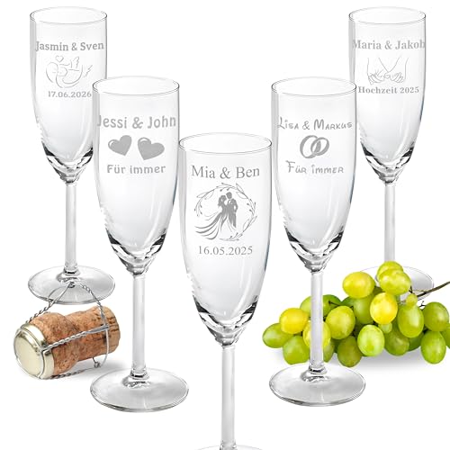 2er Set Sektgläser mit Gravur personalisiert mit Wunschmotiv und Wunschtext Namen Datum für Verliebte Verlobung Hochzeit Geschenk Champagner von Lasernauten