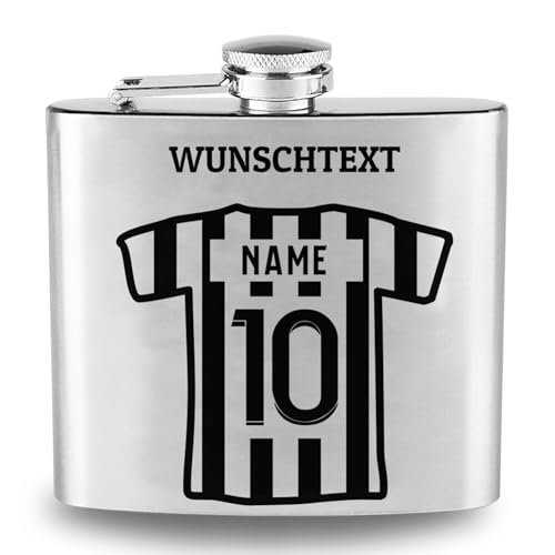 Edelstahl Flachmann mit Gravur Fußball Trikot personalisiert mit Name Nummer Wunschtext 170 ml auch als Geschenkset Fussball Fußballer Sport Edelstahl Flachmann mit Gravur Fußball Trikot personalisiert mit Name Nummer Wunschtext 170 ml auch als Geschenkset Fussball Fußballer Sport von Lasernauten