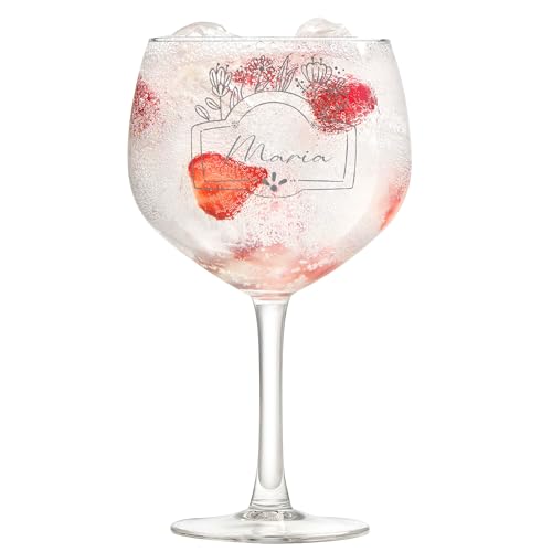 Gin Cocktail Glas mit Gravur Blumendekor und Name Wunschname personalisiert Geschenkset Flasche Gläser Cocktailgläser verschiedene Motive von Lasernauten