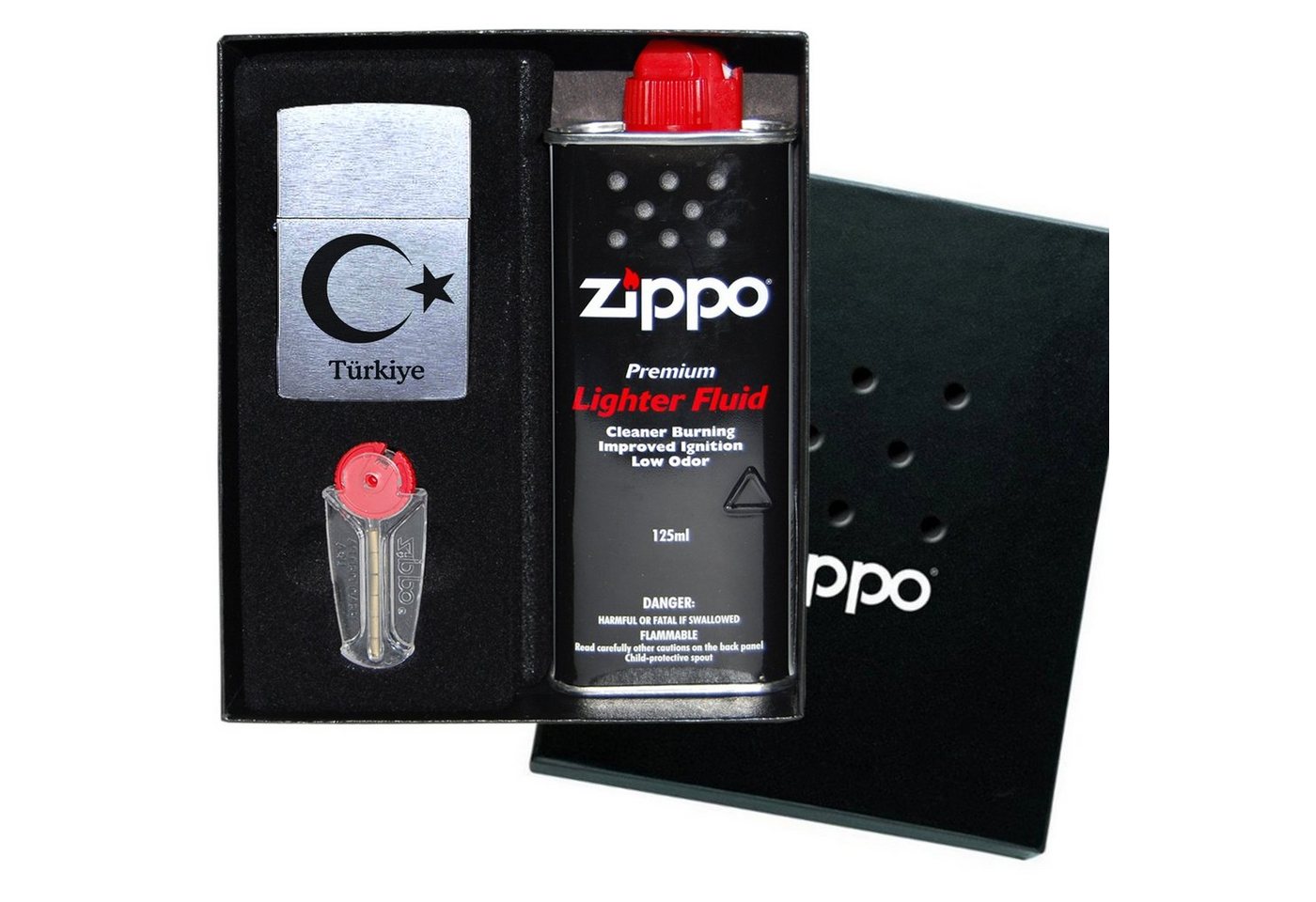 Lasernauten Feuerzeuge Zippo Feuerzeug mit Gravur Türkei Halbmond und Stern Chrome Brushed, Benzinfeuerzeug von Lasernauten