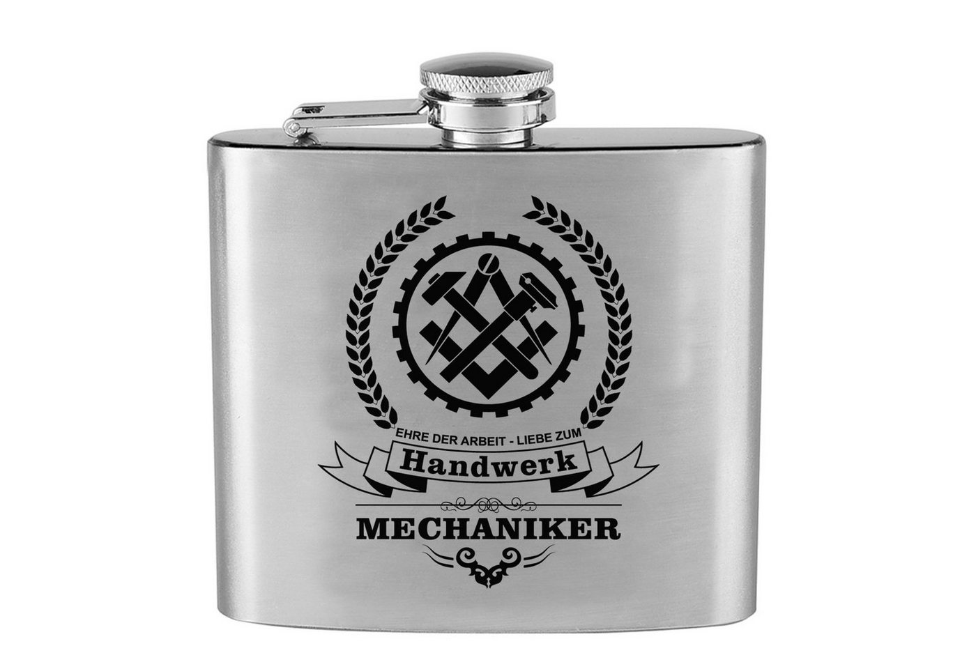 Lasernauten Flachmann Trinkflasche Edelstahl Flachmann mit Gravur Mechaniker Handwerk Zunft, Edelstahl von Lasernauten