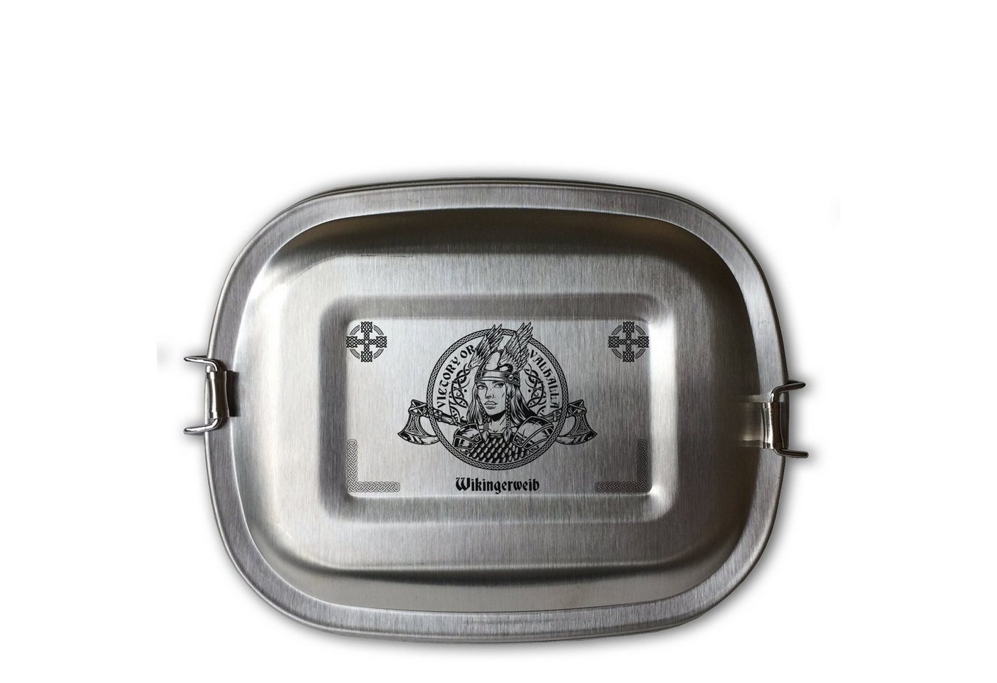 Lasernauten Lunchbox Lunchbox Edelstahl mit Gravur Wikingerfrau Schildmaid Viking Walhalla, Set aus kleiner und großer Dose von Lasernauten