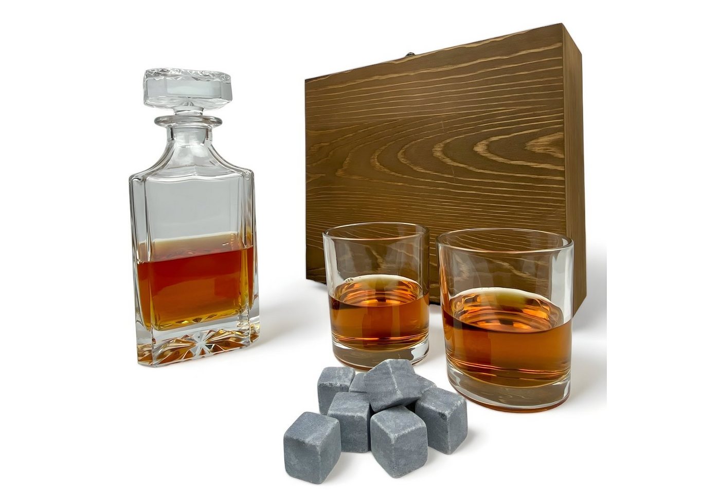 Lasernauten Whiskyglas Whisky Set mit 2 Gläsern, Glaskaraffe und 8 Whiskysteinen in Holzbox, 12-teilig von Lasernauten