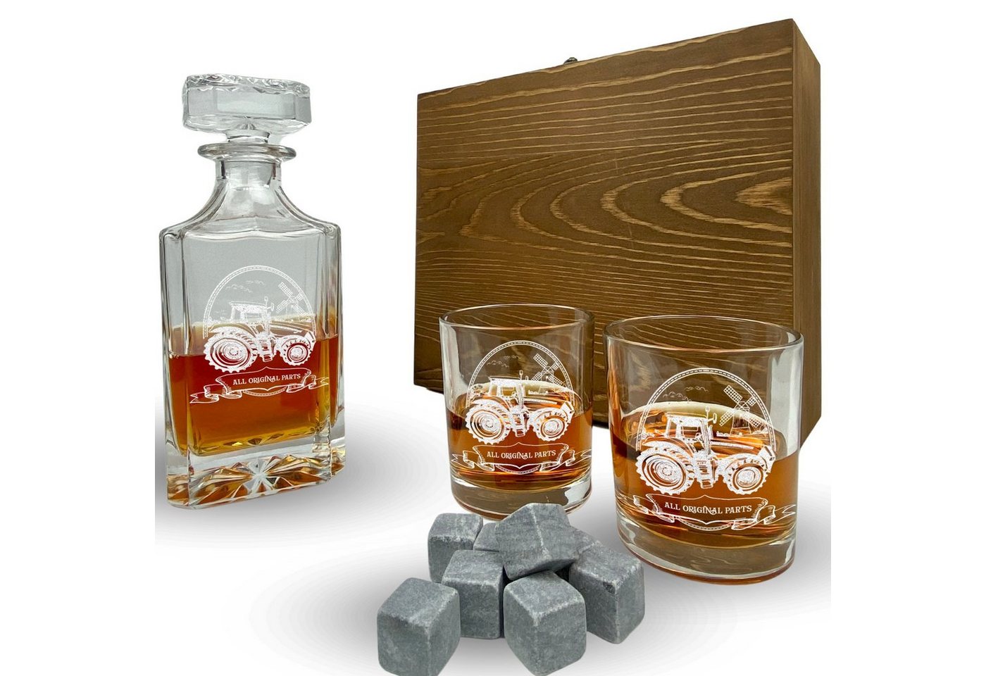 Lasernauten Whiskyglas Whisky Set mit Gravur Traktor Karaffe 700 ml und Gläser in Geschenkbox von Lasernauten