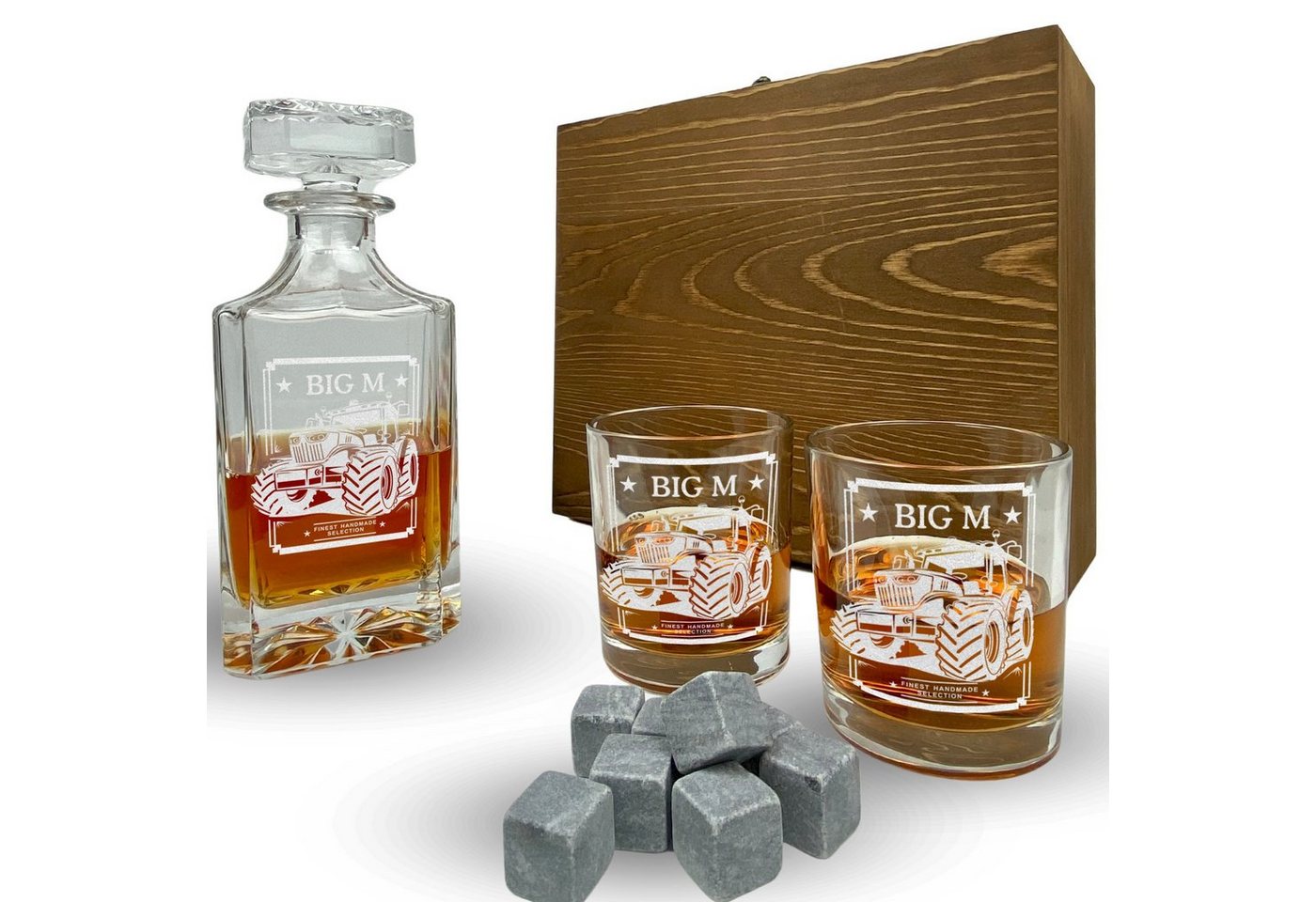 Lasernauten Whiskyglas Whisky Set mit Gravur Traktor Karaffe 700 ml und Gläser in Geschenkbox von Lasernauten