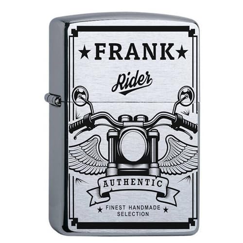 Personalisiertes Sturmfeuerzeug der Marke Zippo Benzinfeuerzeug mit Gravur Motorrad personalisiert mit Name für Motorradfahrer Biker Chopper Sturmfeuerzeug Chrome Brushed Geschenk (Motiv 4: Wings) von Lasernauten