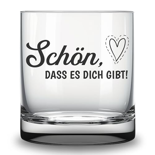 Trinkglas mit Gravur Schön, dass es dich gibt – Geschenk für Partner, Freund oder Freundin – Romantisches Glas für Whisky, Gin, Cocktails oder Softdrinks – 0,25 L von Lasernauten
